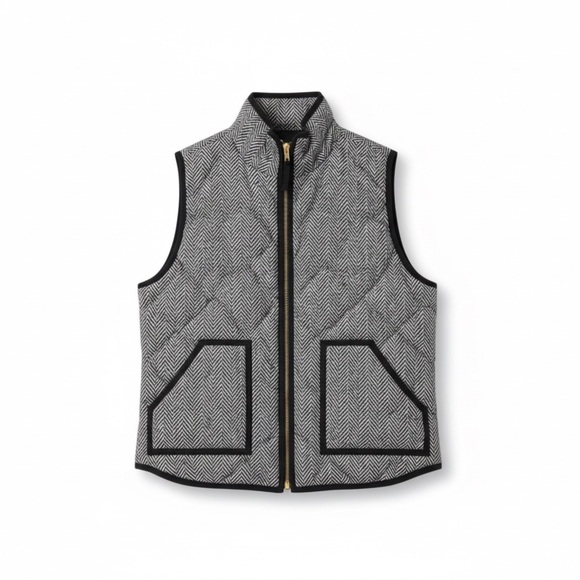 J.Crew Herringbone Quilted Puffer Vest Gray Black Trim Size S - Picture 2 of 6